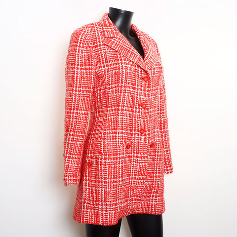 Chanel Größe: 38 Tweed Long Coco Mark Button 1997 Weiße Jacke Rot WS11449