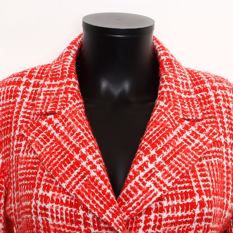 Chanel Größe: 38 Tweed Long Coco Mark Button 1997 Weiße Jacke Rot WS11449