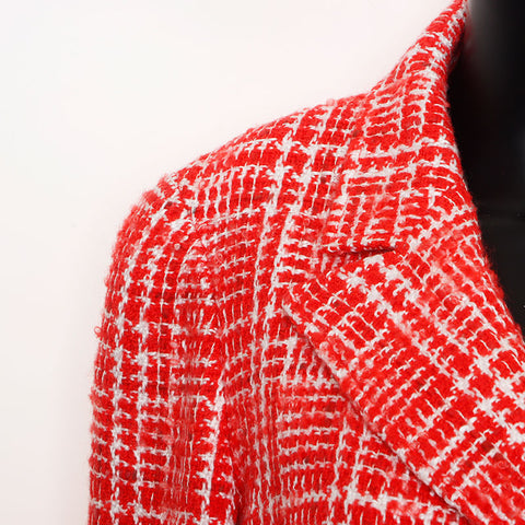 Chanel Größe: 38 Tweed Long Coco Mark Button 1997 Weiße Jacke Rot WS11449