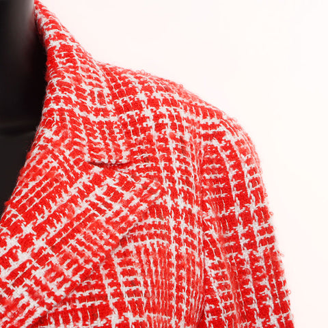Chanel Größe: 38 Tweed Long Coco Mark Button 1997 Weiße Jacke Rot WS11449