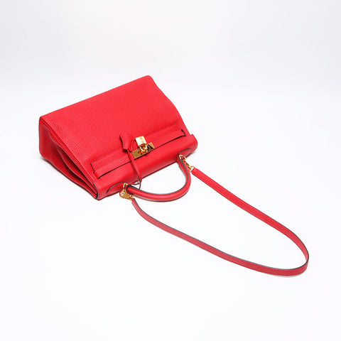 Hermès Hermes Kelly 32 B Handraillerie en or gravé sac à main rouge WS11465