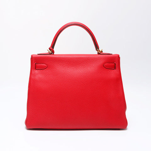 Hermès Hermes Kelly 32 B Handraillerie en or gravé sac à main rouge WS11465