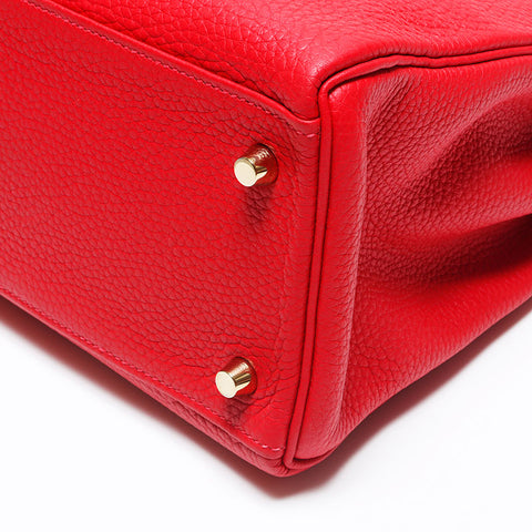 Hermès Hermes Kelly 32 B Handraillerie en or gravé sac à main rouge WS11465