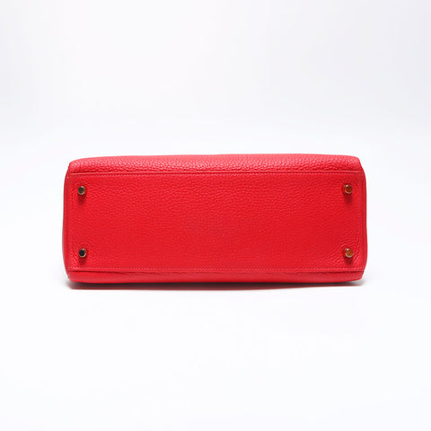Hermès Hermes Kelly 32 B Handraillerie en or gravé sac à main rouge WS11465