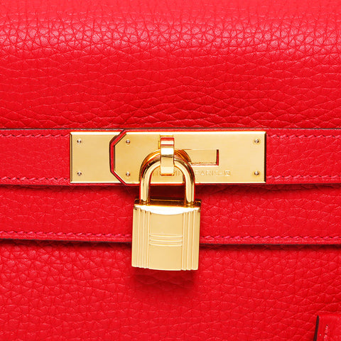 Hermès Hermes Kelly 32 B Handraillerie en or gravé sac à main rouge WS11465