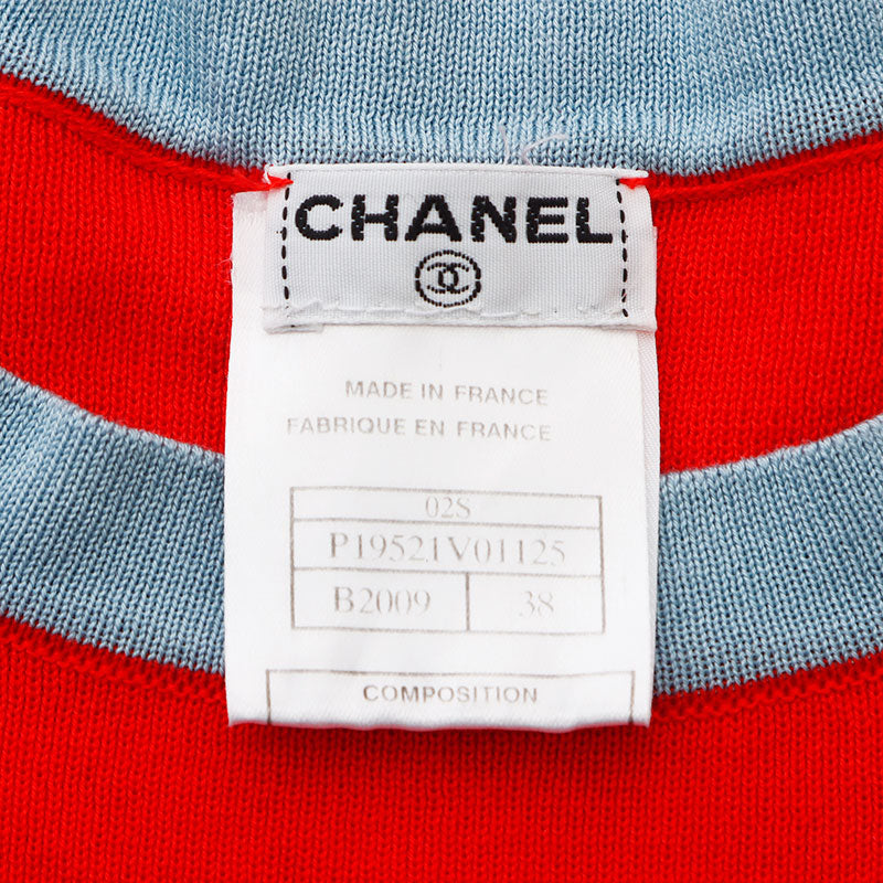 Chanel CHANEL 02S Coco Mark Cotton Knit Short Sleeve Shirt Red