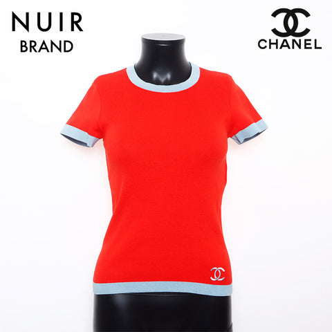 Chanel Chanel 02s Coco Mark Coton Tricot à manches courtes Shirt Red WS11467