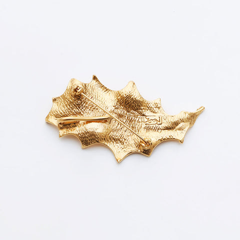 Yves Saint Laurent Leaf Motif Brooch Gold WS11487