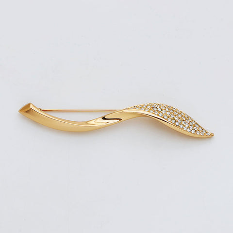Christian Dior Leaf motif rhinestone Brooch gold WS11504