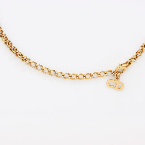Christian Dior CD Logo Rhinestone Necklace Gold WS11524