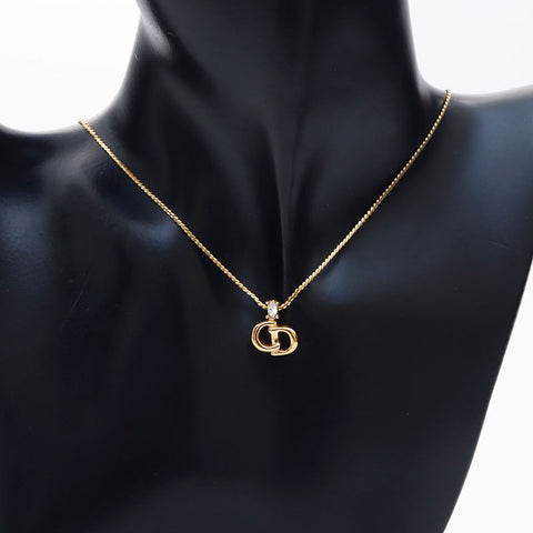 Christian Dior CD Logo Rhinestone Necklace Gold WS11525