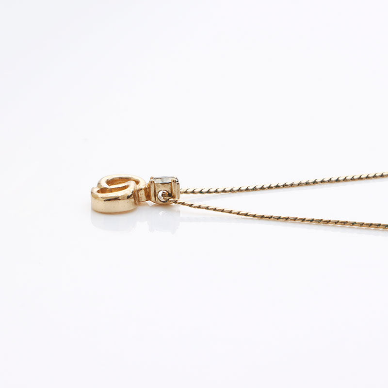 Christian Dior CD Logo Rhinestone Necklace Gold WS11525