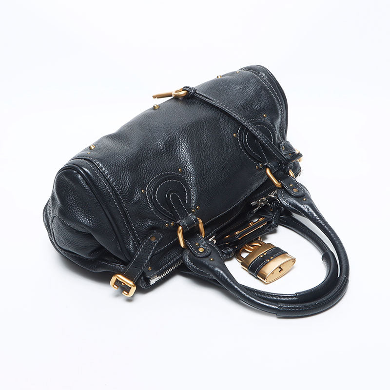 【Mai】美品　Chloe　パディントン　キャンパス×レザー Chloe パディントン ミニ ハンドバッグ ブラウン マットゴールド