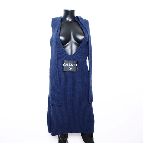 Chanel Chanel 08C Kaschmirgröße: 36 ärmelloses Kleid Navy WS11546 2008