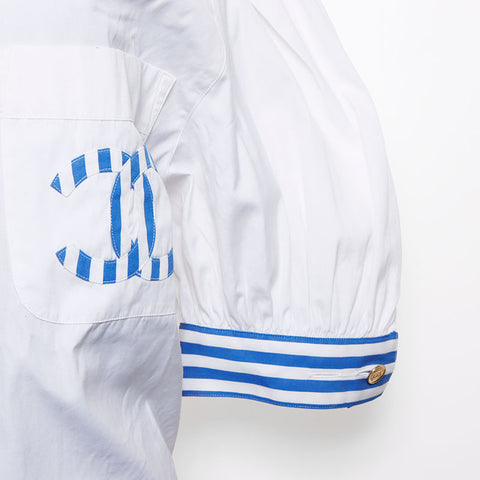 Chanel Chanel 2000S Coco Mark Blouse Stripe Ribbon Short Shirt White WS11548