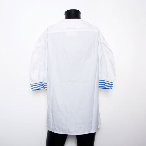 Chanel Chanel 2000S Coco Mark Blouse Stripe Ribbon Short Shirt White WS11548