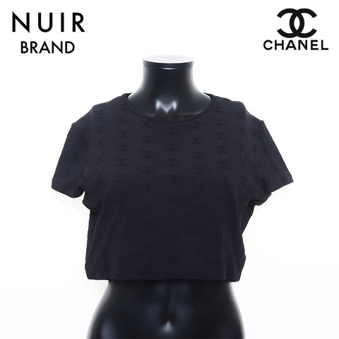 Chanel CHANEL 1997 Coco Mark Cropped Embossed Size: 46 Short Sleeve Shirt Black WS11549