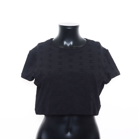 Chanel Chanel 1997 Coco Mark Mark Cropped Empossed Größe: 46 Shirts Hemd mit kurzem Ärmel Schwarz WS11549