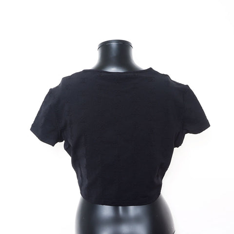 Chanel CHANEL 1997 Coco Mark Cropped Embossed Size: 46 Short Sleeve Shirt Black WS11549