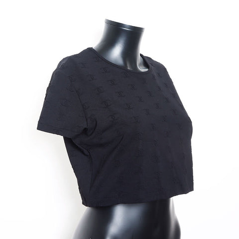 Chanel CHANEL 1997 Coco Mark Cropped Embossed Size: 46 Short Sleeve Shirt Black WS11549