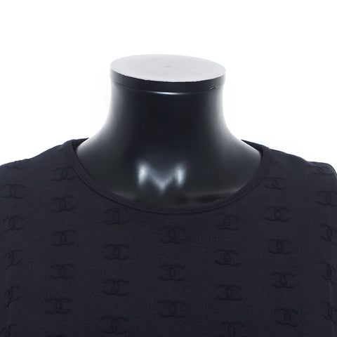 Chanel CHANEL 1997 Coco Mark Cropped Embossed Size: 46 Short Sleeve Shirt Black WS11549