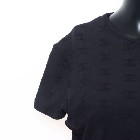 Chanel CHANEL 1997 Coco Mark Cropped Embossed Size: 46 Short Sleeve Shirt Black WS11549