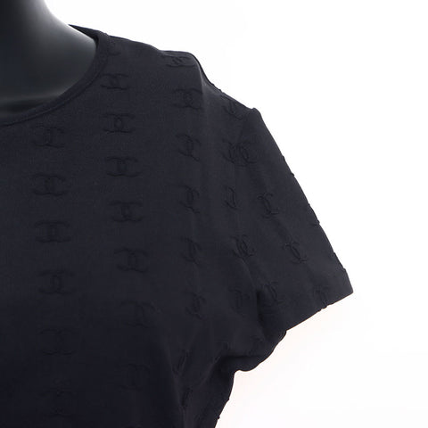 Chanel CHANEL 1997 Coco Mark Cropped Embossed Size: 46 Short Sleeve Shirt Black WS11549