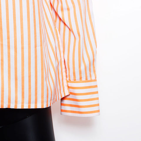 CHANEL Size:42 Stripe COCO Mark embroidery Long sleeve shirt Orange WS11556