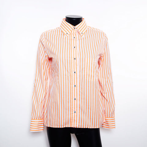 Chanel Taille: 42 Stripe Coco Mark Broidered à manches longues Orange WS11556