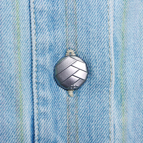 CHANEL Size:38 Denim Stripe Lace Flower Distressed Jacket blue WS11557