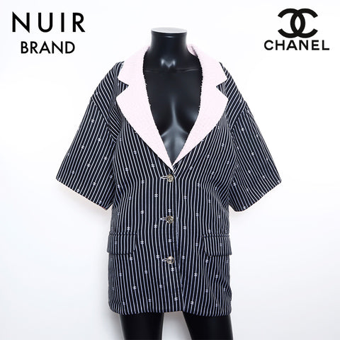 Chanel Chanel Größe: 42 Coco Mark Stripe 2021SS Jacke Black Pink WS11558