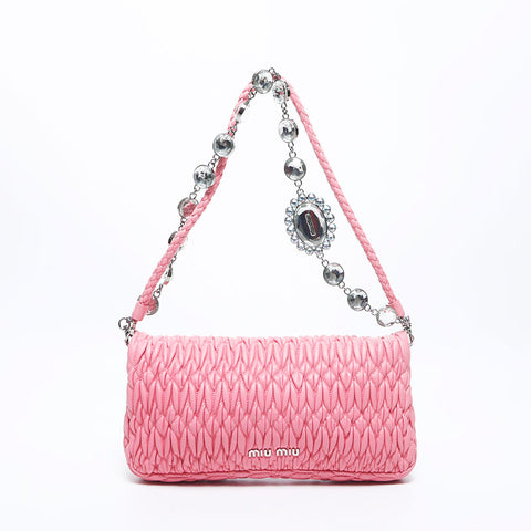Miu miu cristal matelasse sac d'épaule rose ws11564