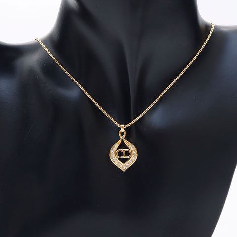 Christian Dior CD logo rhinestone Necklace gold WS11567
