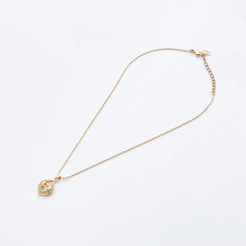 Christian Dior CD logo rhinestone Necklace gold WS11567