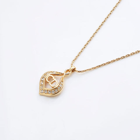 Christian Dior CD logo rhinestone Necklace gold WS11567