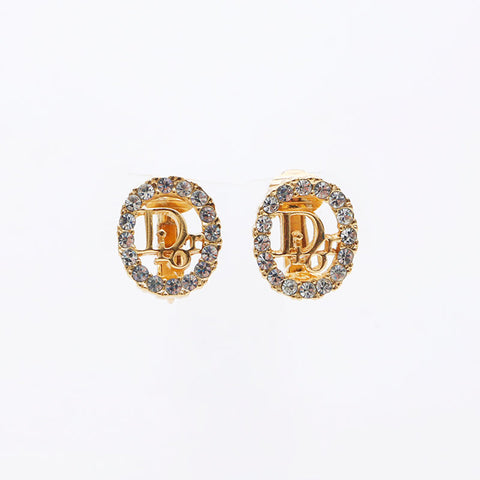 Christian Dior Rhinestone CD Logo Set Tie Tack Boucles d'oreilles Gold WS11576