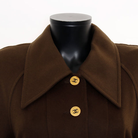 Chanel 1994 Kaschmir Long Coco Mark -Knopf -Mantel Brown WS11583