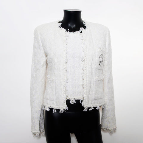 Chanel Chanel 2005 Ginza Limited Tweed Jacke Größe: 38 Jacke Weiß WS11585