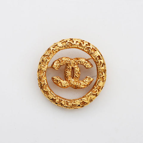 CHANEL 95A Magma COCO Mark 圆形 1995 胸针 金色 WS11589