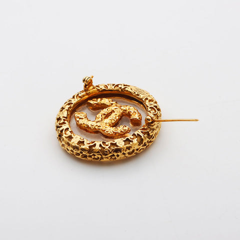 CHANEL 95A Magma COCO Mark 圆形 1995 胸针 金色 WS11589