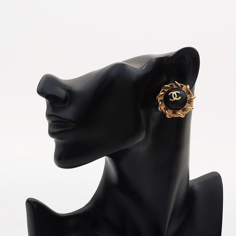 CHANEL 94P 1994 COCO Mark Round Earring Gold black WS11610