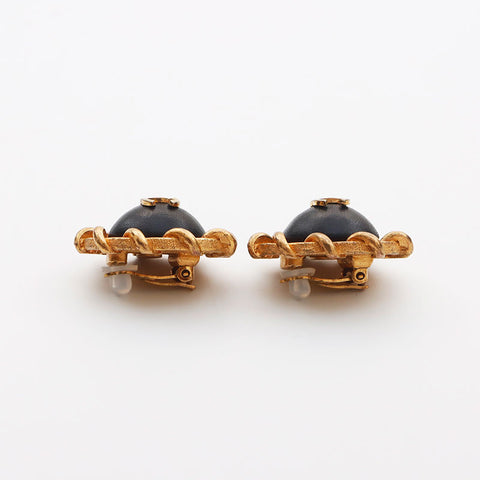 CHANEL 94P 1994 COCO Mark Round Earring Gold black WS11610