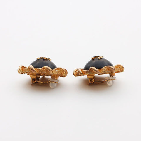 CHANEL 94P 1994 COCO Mark Round Earring Gold black WS11610