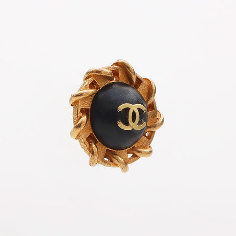 CHANEL 94P 1994 COCO Mark Round Earring Gold black WS11610