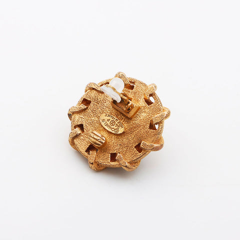 CHANEL 94P 1994 COCO Mark Round Earring Gold black WS11610