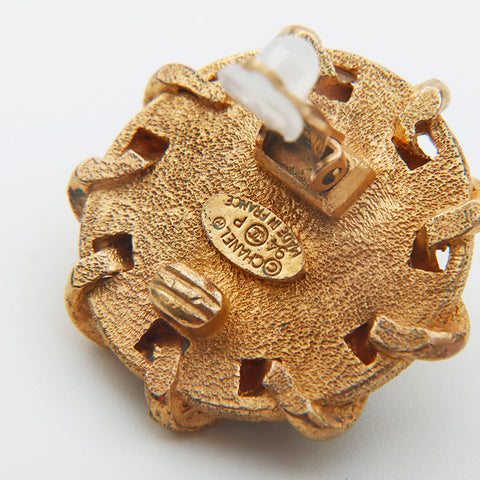 CHANEL 94P 1994 COCO Mark Round Earring Gold black WS11610
