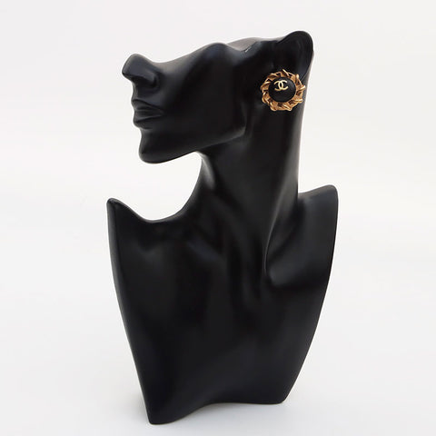 CHANEL 94P 1994 COCO Mark Round Earring Gold black WS11610