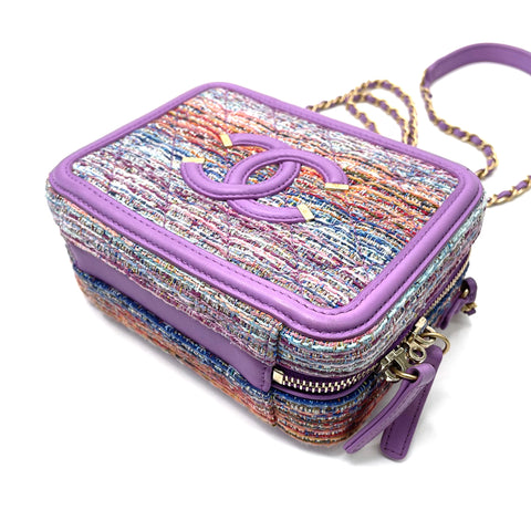 Chanel CC Filigree Vanity 2way Umhängetasche Tweed Lila WS1161