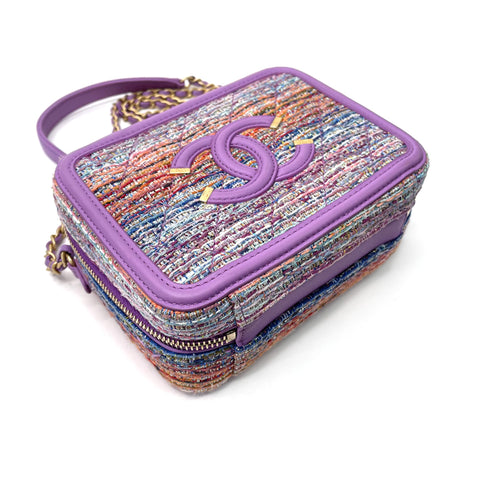 Chanel CC Filigree Vanity 2way Umhängetasche Tweed Lila WS1161
