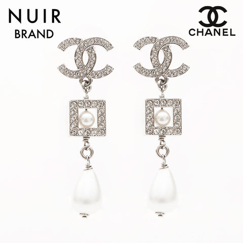 Chanel Chanel 2024S Coco Mark Pearl Rignestone Boucles d'oreilles Silver White WS11627